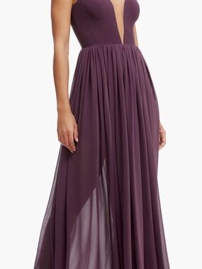 dress the population charlene square-neck ruffle side-slit gown Charlene Gown